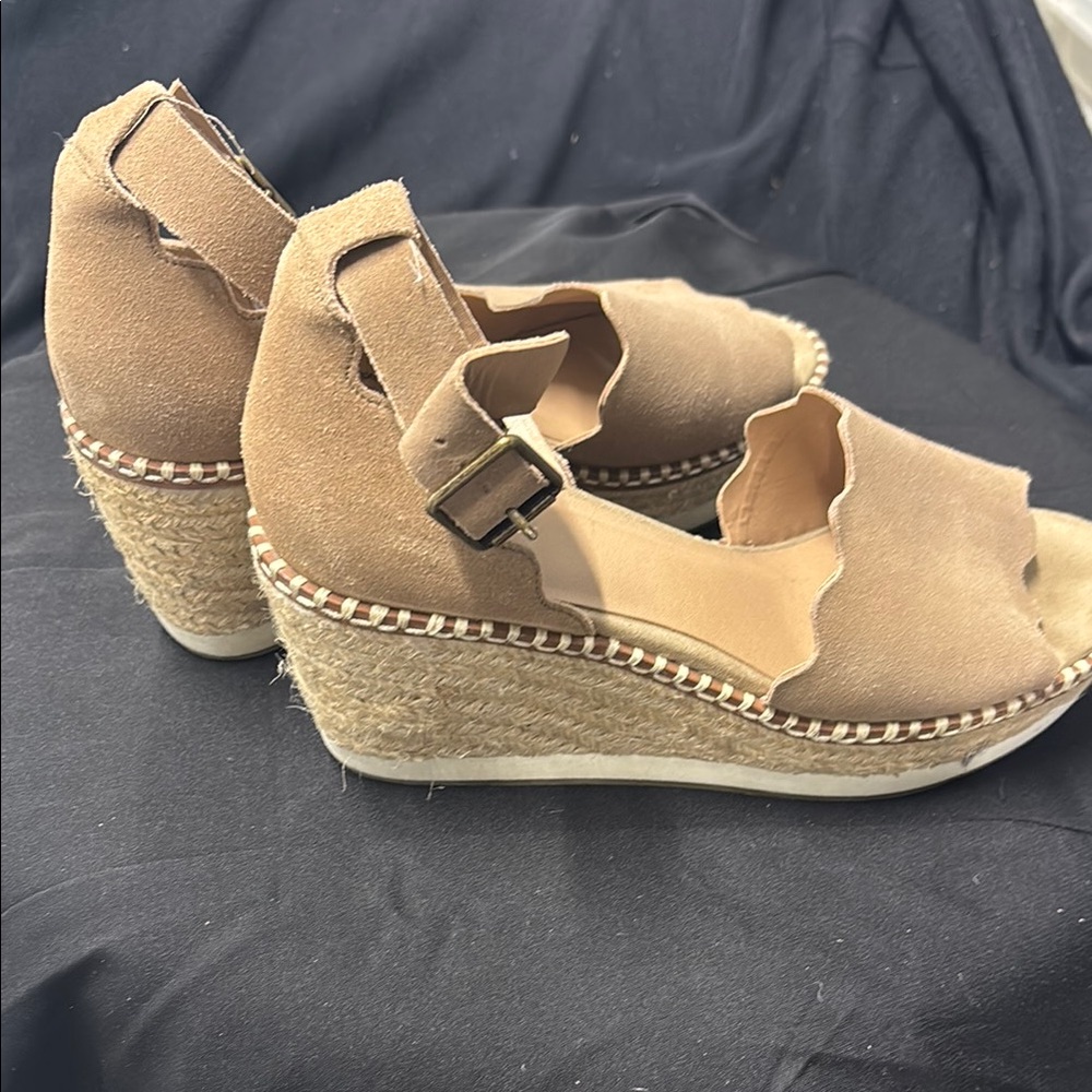 Crown Vintage Tan Espadrille Wedges with Ankle Strap